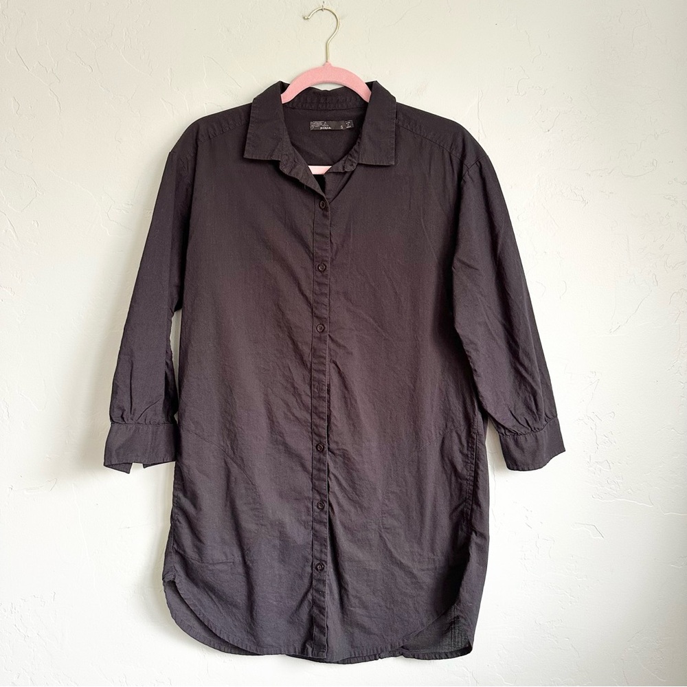 Prana Women’s Black Cotton Button Up Tunic Shirt Small Minimalist Lagenlook